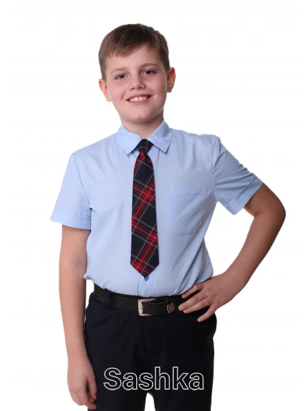 Сорочка для хлопчика Sashka блакитна шкільна класична короткий рукав, розмір 116-158